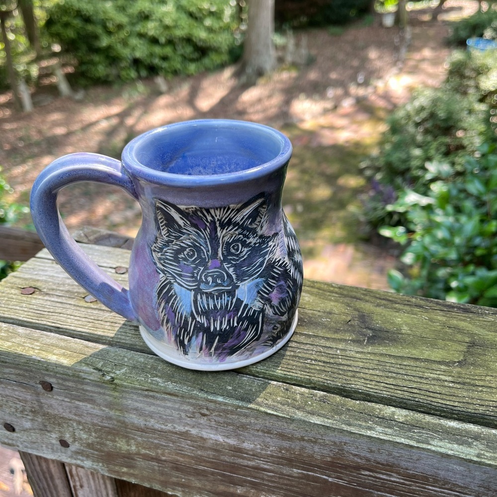 Handcrafted Raccoon Design Pottery Mug